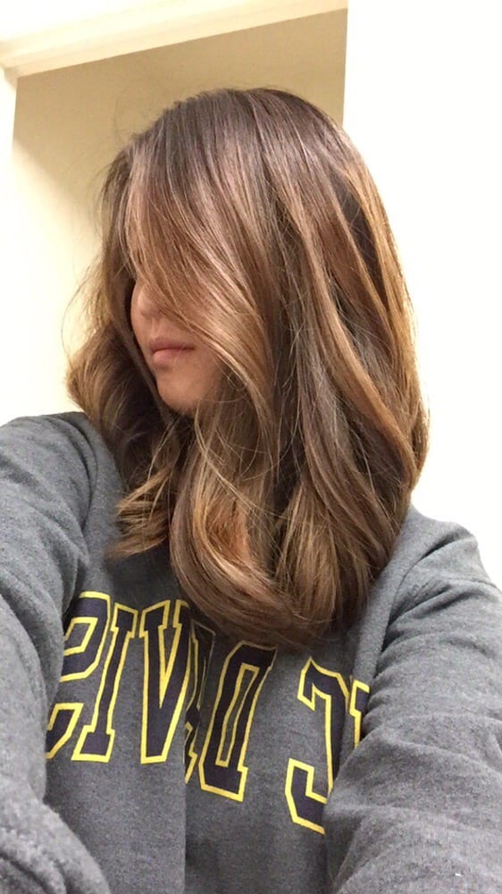 Balayage by Kathleen! Looks brassy because of camera lighting, but it's