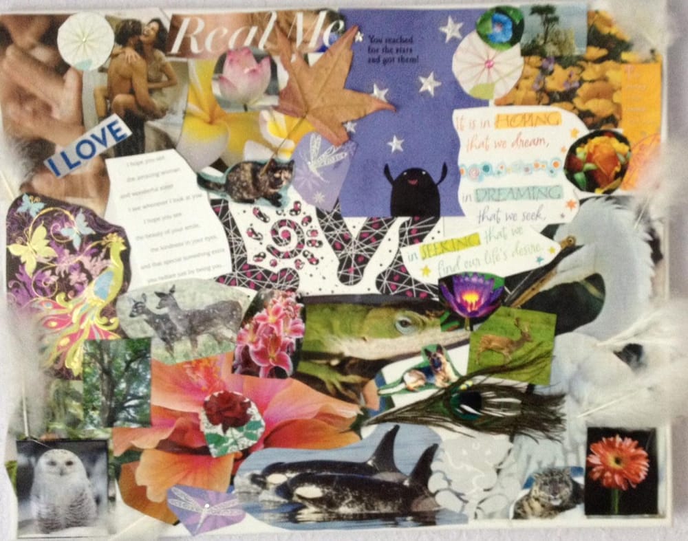 here is an example of collage work which is a fun and therapeutic example of collage