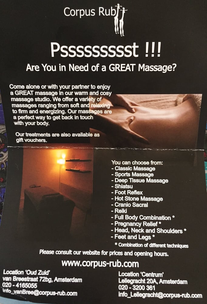corpus rub massage van breestraat 72 hs museumkwartier dutch flyer prices