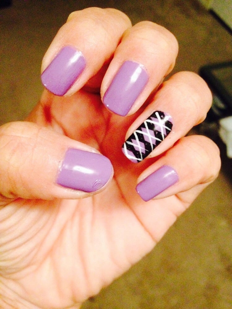 Regular lavender nail polish color. design on the ring finger using ...