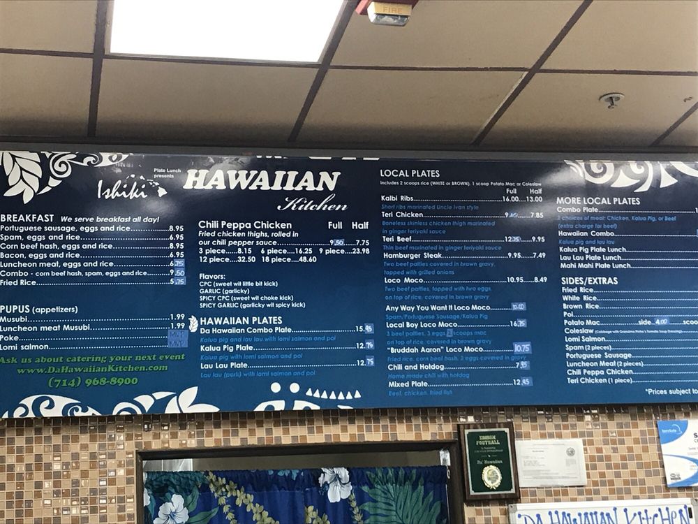 Online Menu Of Da Hawaiian Kitchen Restaurant Huntington Beach