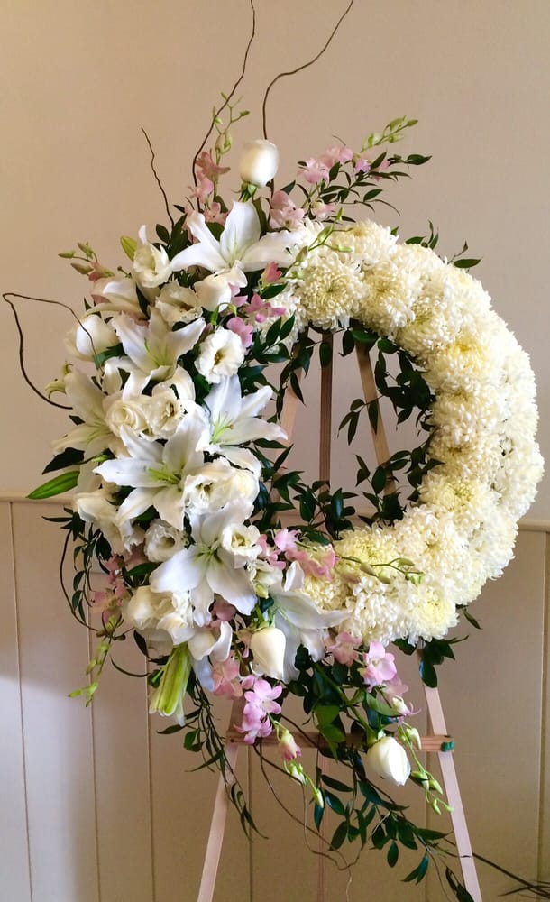 Kelly Services Near Me >> Funeral wreath. Pink orchids, white lilies, lisianthus, & roses. With China mums! So pretty ... Kelly Services Near Me >> Funeral wreath. Pink orchids, white lilies, lisianthus, & roses. With China mums! So pretty ...